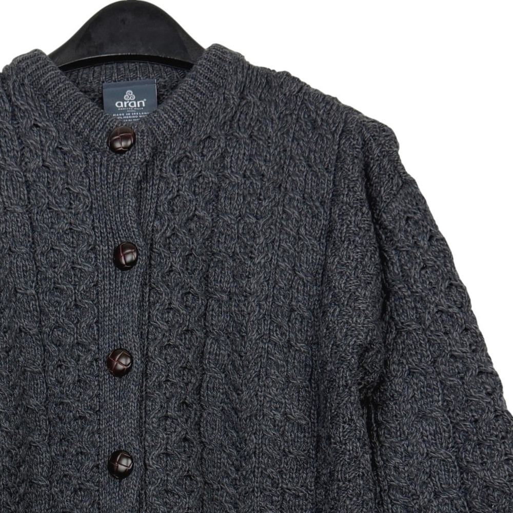 Aran Woollen Mills Cardigan 100% MERINO WOOL Womens S Gray Ireland Sweater